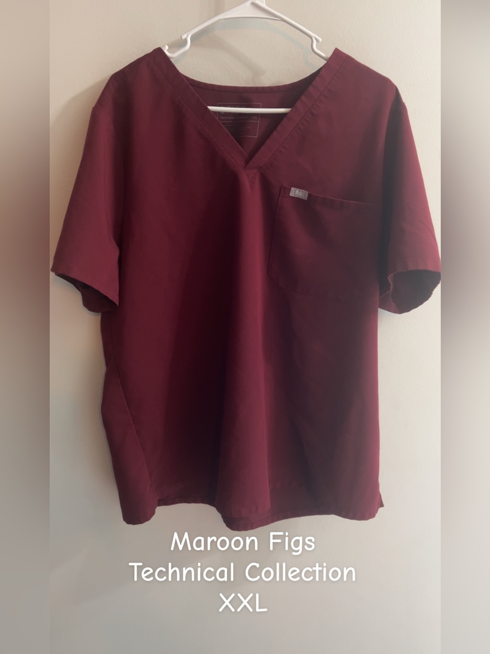 Figs Maroon V-Neck Scrub Top